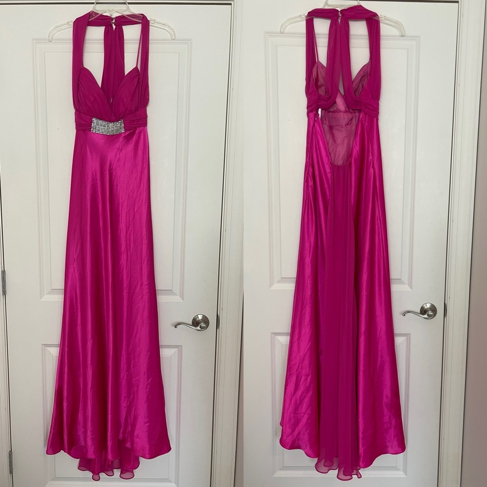 Vintage Dead Stock Betsy & Adam Y2K Prom Dress Hot Pink Satin Formal HOCO